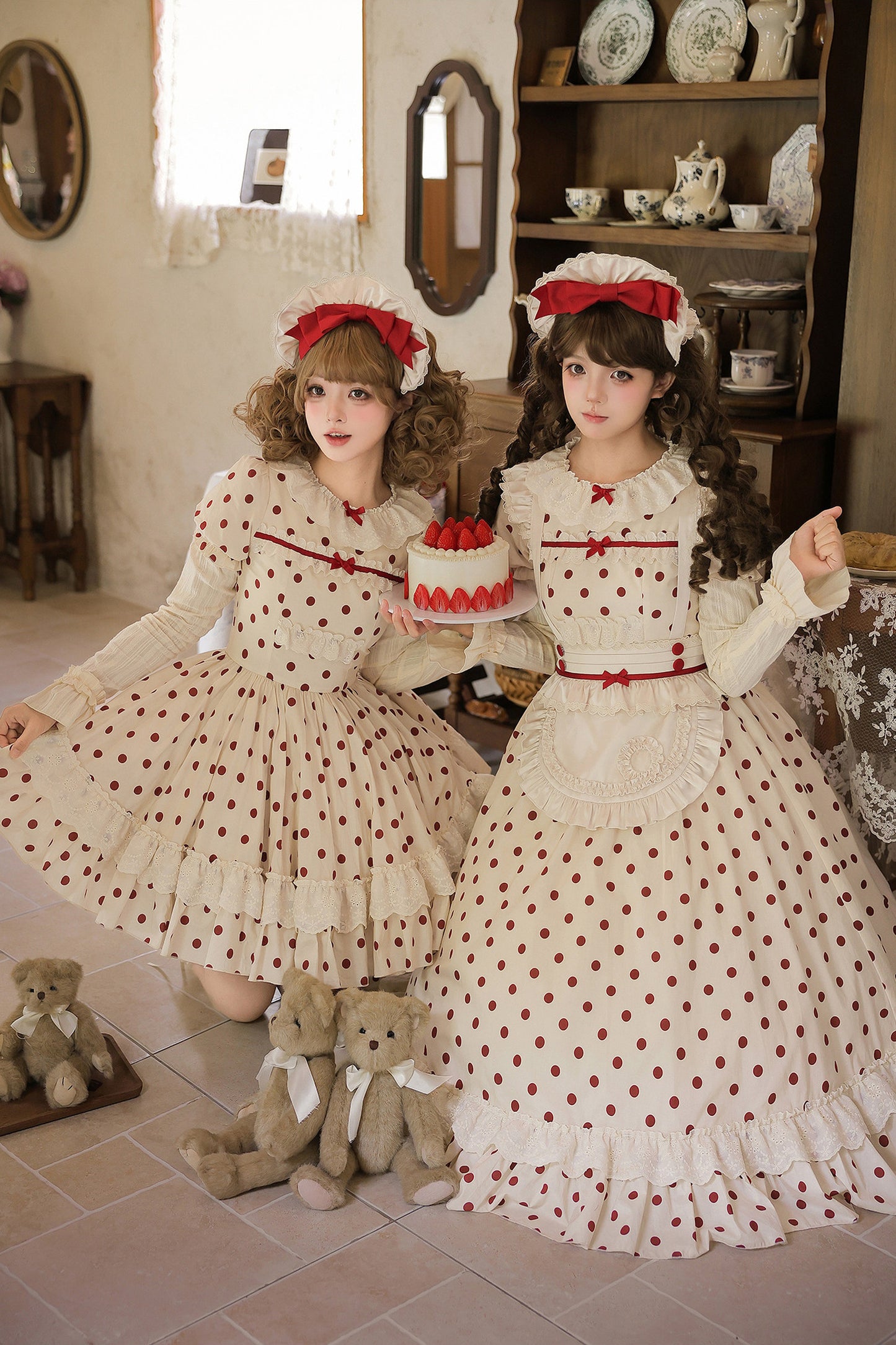 Cotton Polka Dot Print OP Dress Set-Up