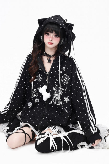 Skull Cat Ear Polka Dot Hooded Jacket