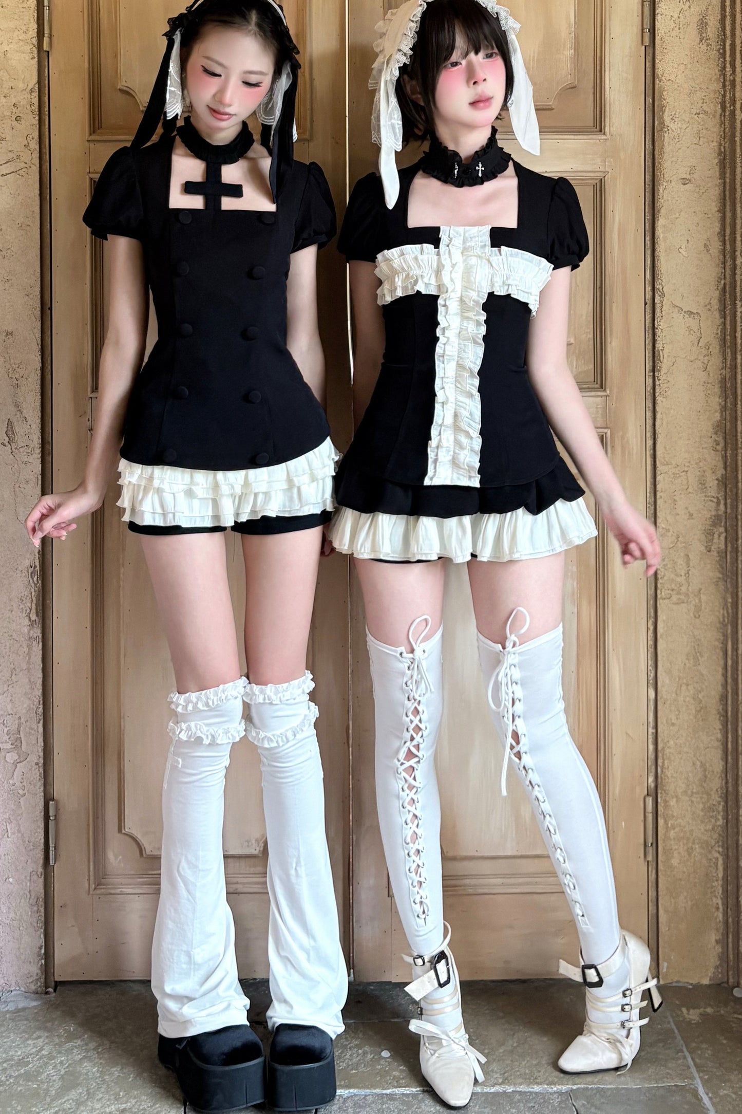Soft Gothic Ruffle Puff-Sleeve Blazer Set-Up