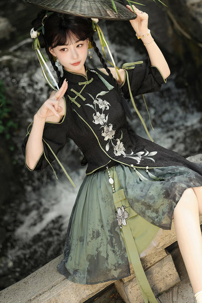 Floral Gothic Asymmetric Cheongsam Dress + Skirt