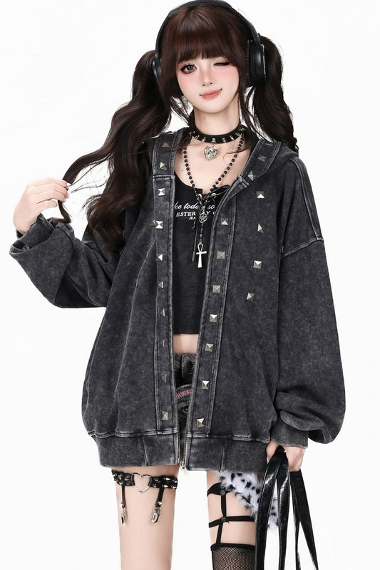 Distressed Metal Hooded Jacket
