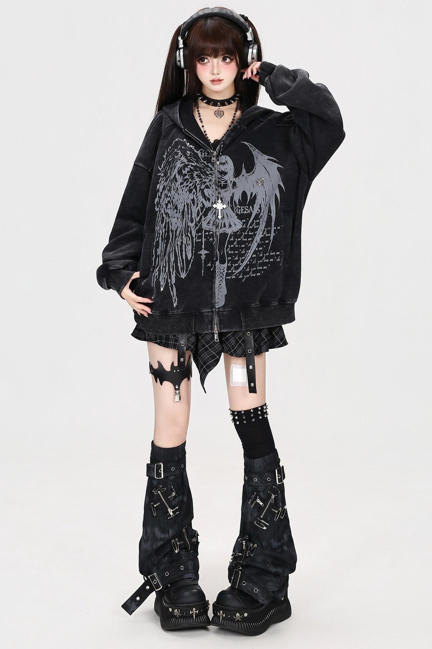 Devil Angel Kapuzenjacke im Destroyed-Look