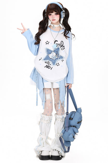 Star Cat Patch Raglan Loose T-Shirt