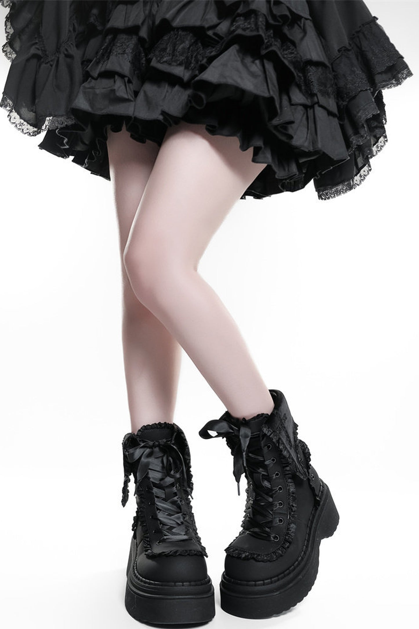 Gothic Cross Flip-Top Round-Toe Platform Boots