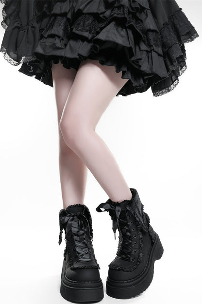 Gothic Cross Flip-Top Round-Toe Platform Boots