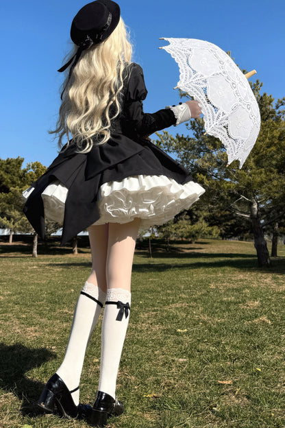 Black Ruffle Sleeve Dress Set-Up