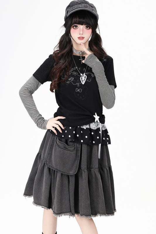 Blusa de rayas con conejito y pedrería