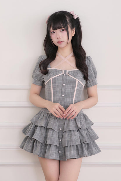 양산형 체크 프릴 미니 원피스+쇼츠