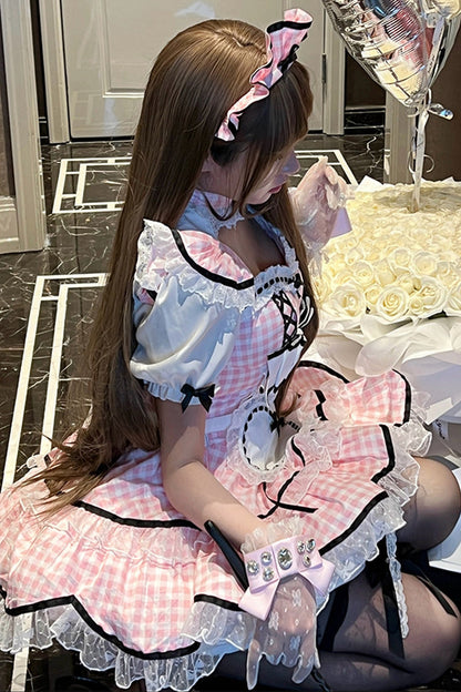 うさみみピンクギンガムメイドドレス