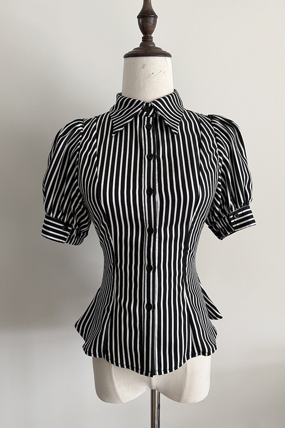Gothic Striped Ruffle Short-Sleeve Shirt