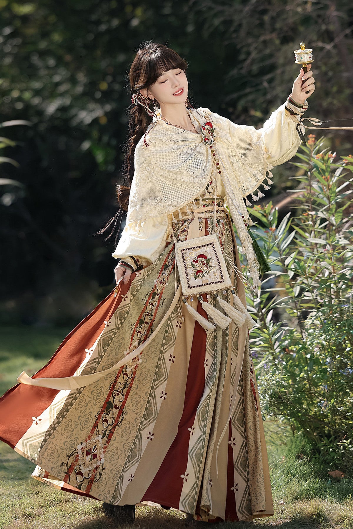 New Chinese Ethnic Top and Skirt Shawl Set-Up