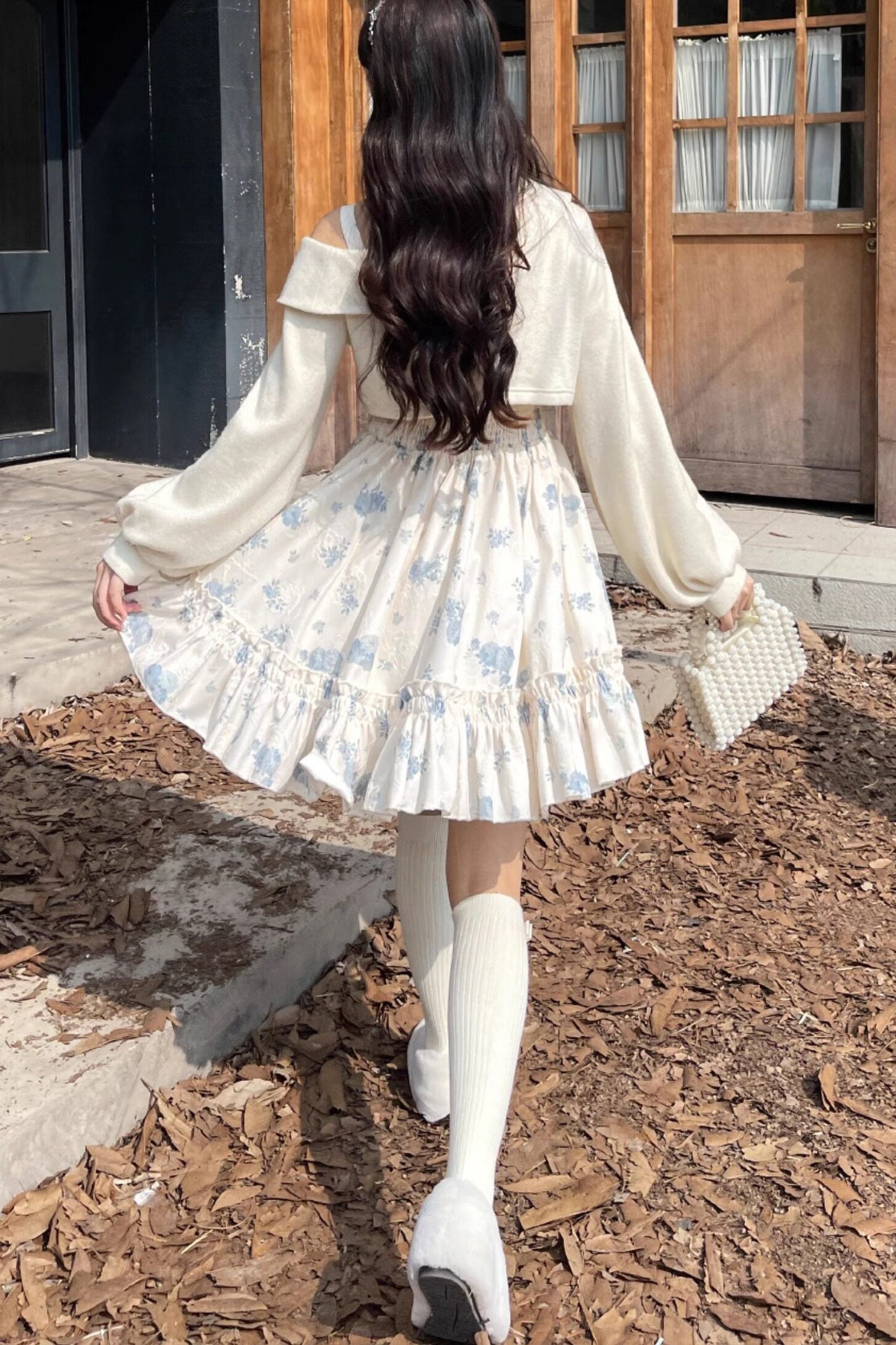 フローラルコーデュロイサスペンダードレスセット