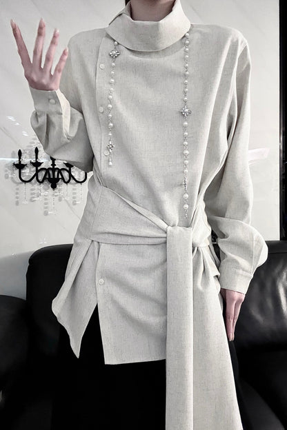 Long Sleeve Diagonal Placket Shirt