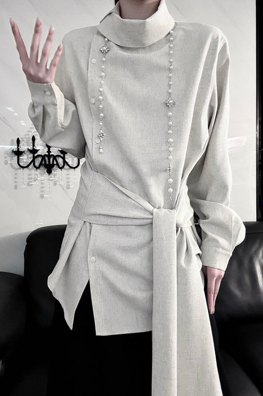 Long Sleeve Diagonal Placket Shirt