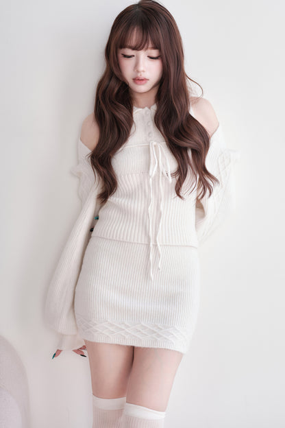 Ribbed Knit Top and Mini Skirt Set