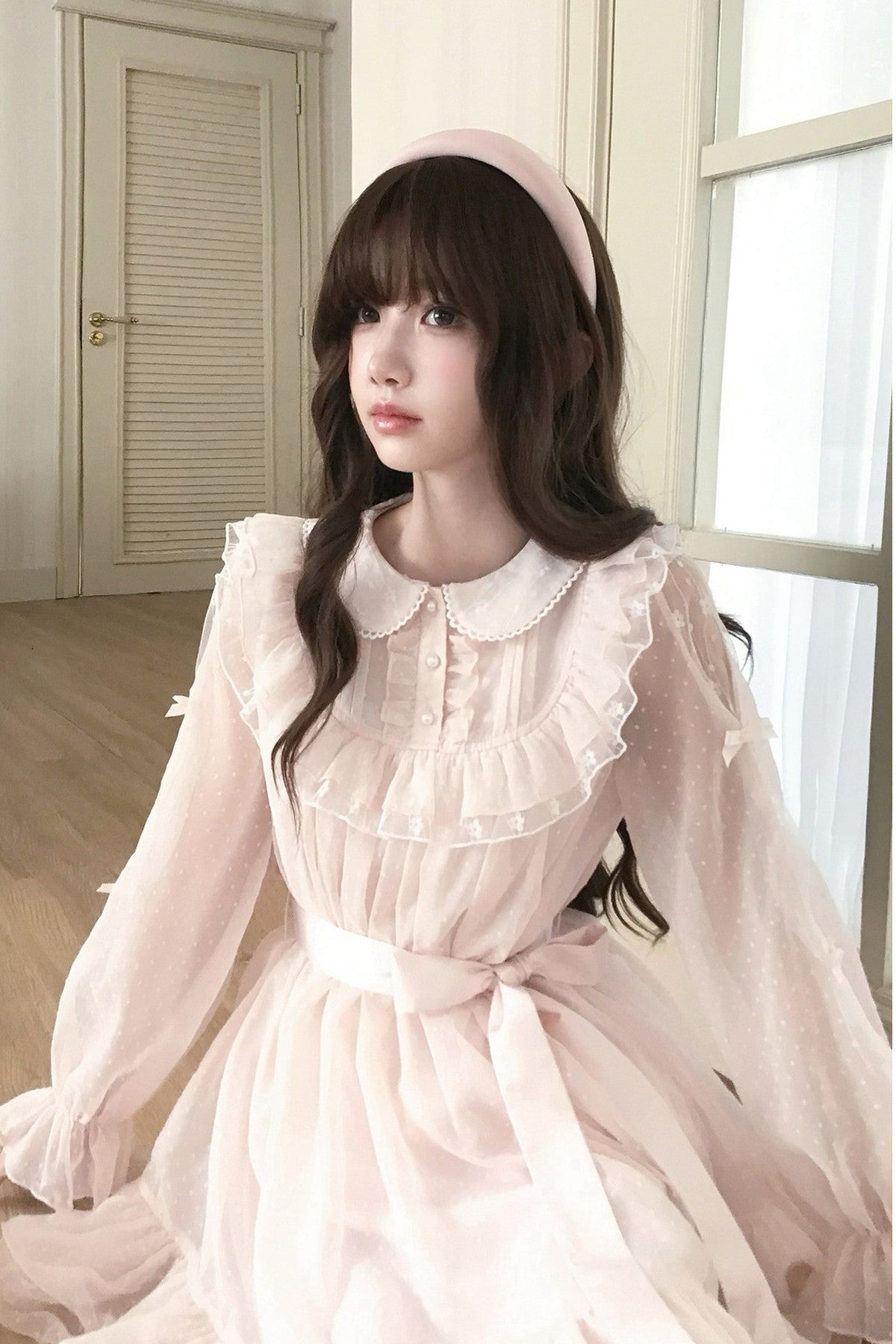 Pink Polka Dot Long Sleeve Princess Dress