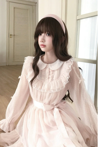 Pink Polka Dot Long Sleeve Princess Dress