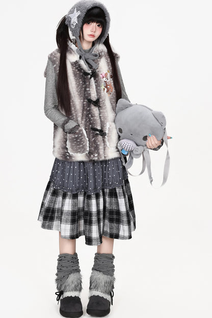 Patchwork Polka Dot Plaid Skirt