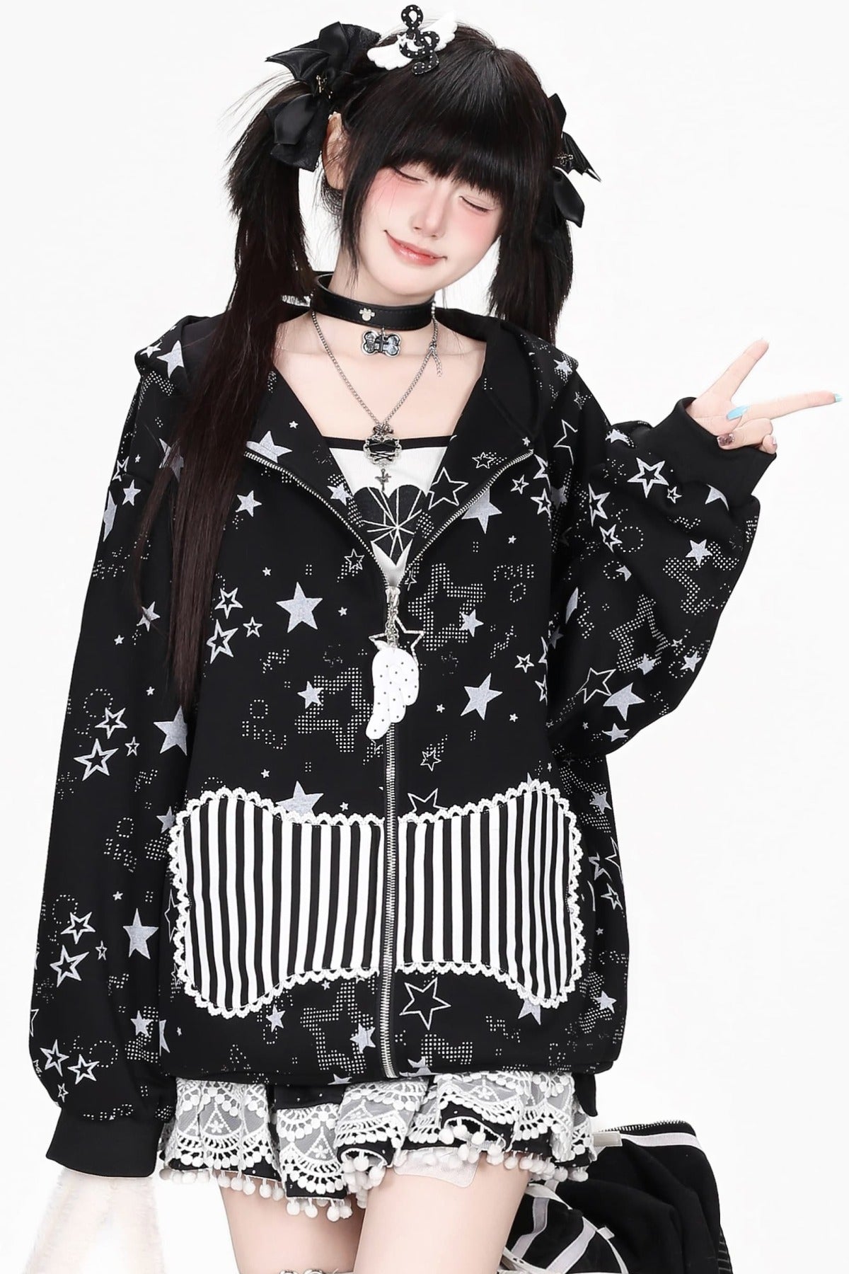 Black White Lace Polka Dot Skirt