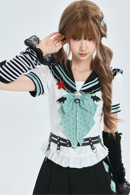 Cyber Dream Bat Polka Dot Sailor Top and Skirt Set-Up