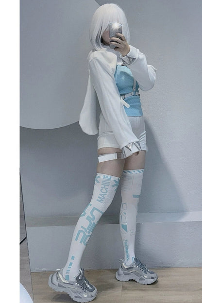 Cyber-elektronisch bedruckte Overknee-Socken