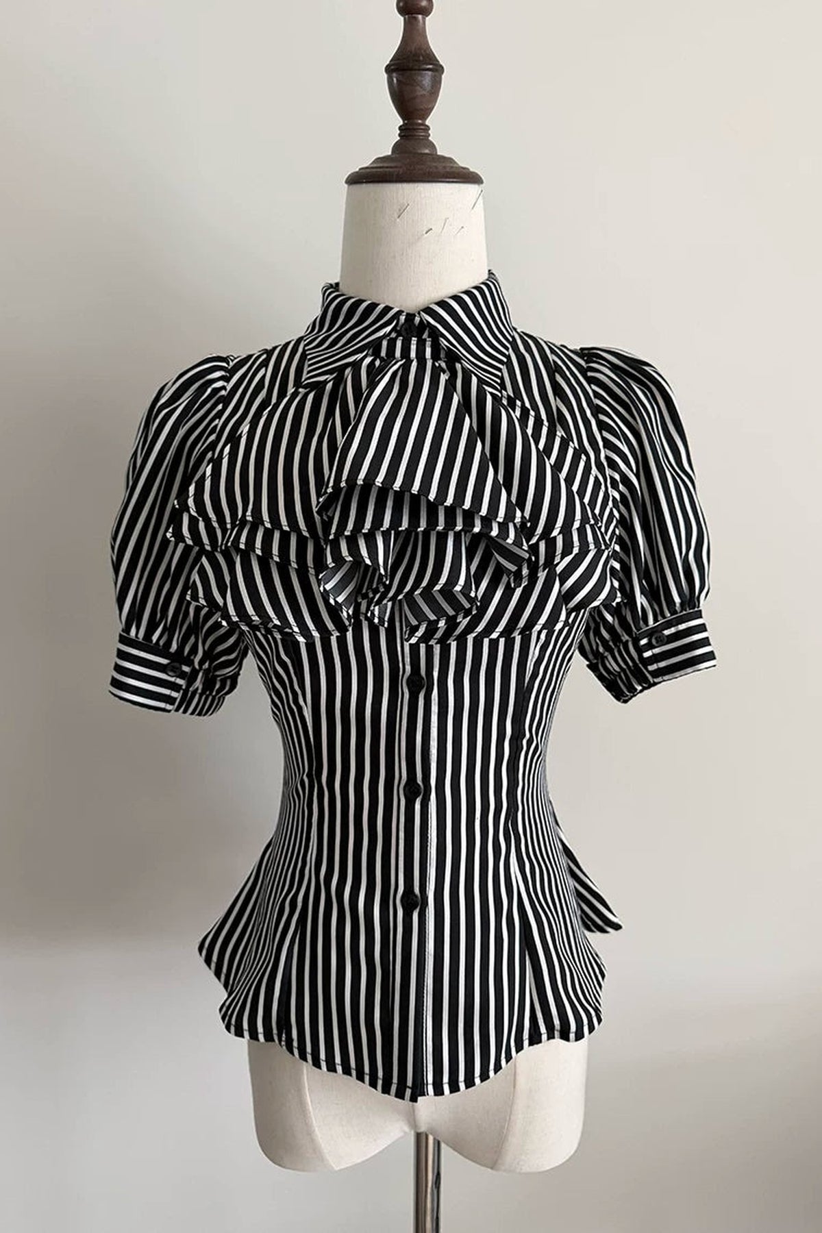 Gothic Striped Ruffle Short-Sleeve Shirt