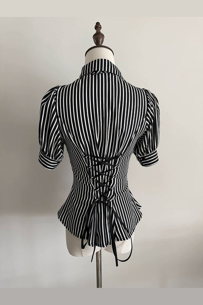 Gothic Striped Ruffle Short-Sleeve Shirt