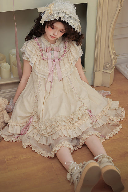 Milchtee-rosa Lolita-Kleid mit Puppen-Rüschen