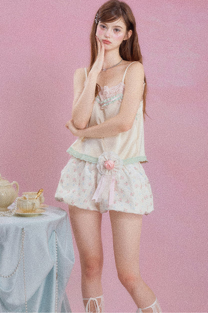 Camisole-Oberteil aus Satin mit Spitze
