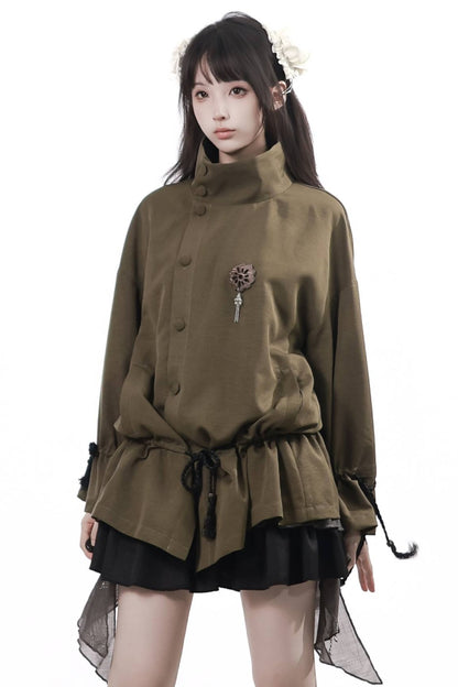 Ensemble veste et jupe au design vert et blanc, nouveau style chinois
