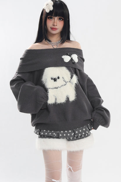 Dog Off-Shoulder Sweater
