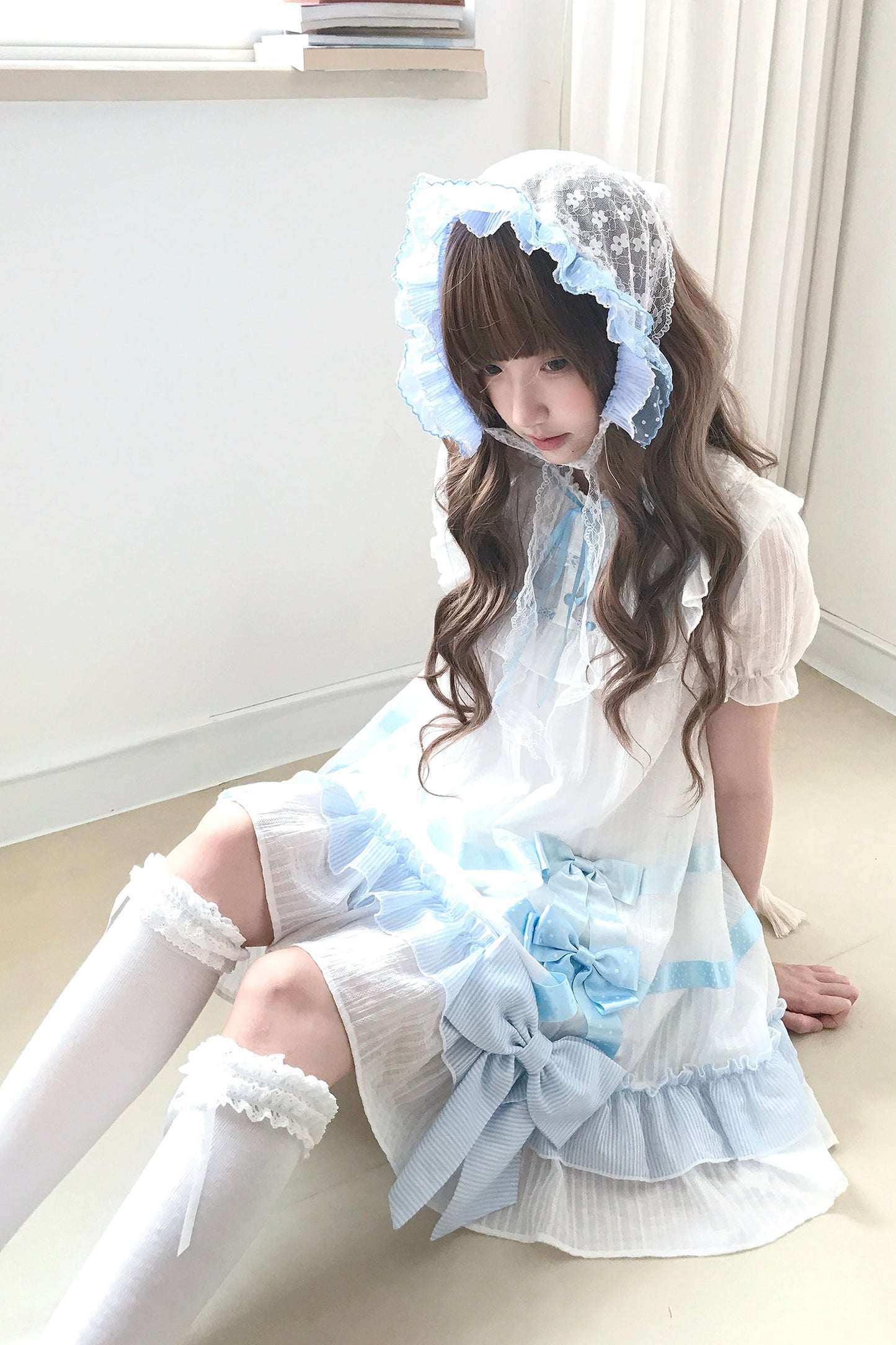 Milky Blue Princess Ribbon Dress