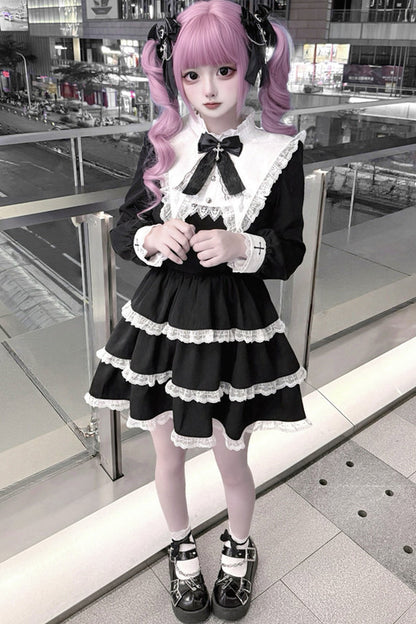 Vintage Black Pointed Collar Dress