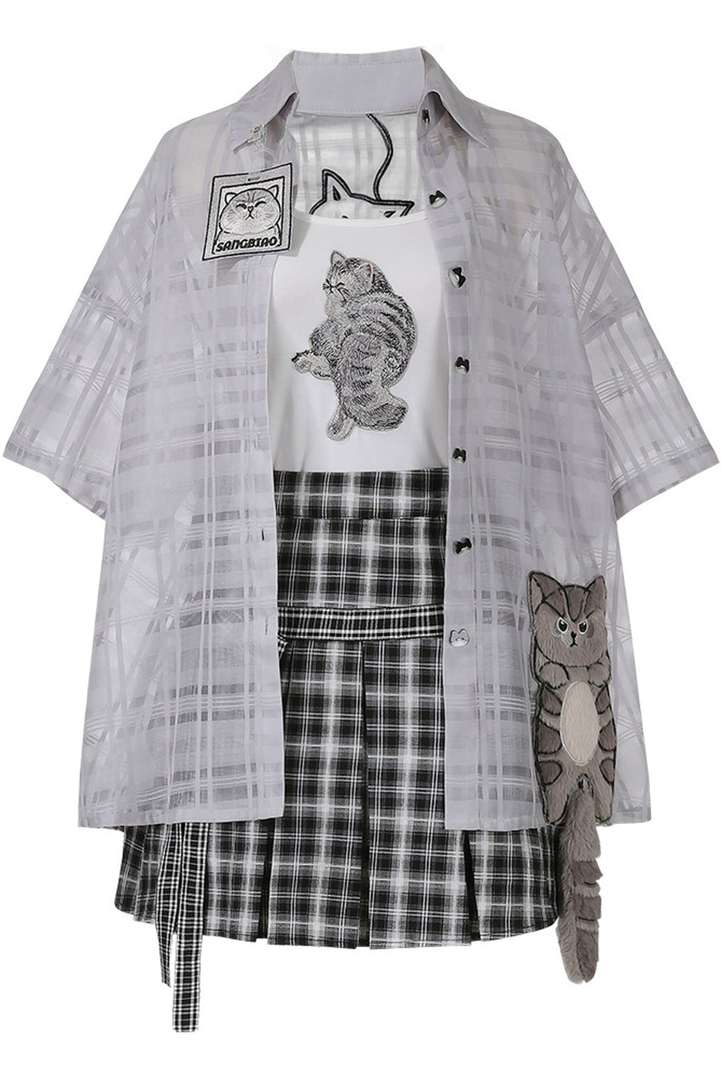Kitten Check School Top and Skirt Set-Up