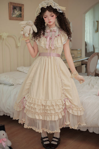 Milchtee-rosa Lolita-Kleid mit Puppen-Rüschen