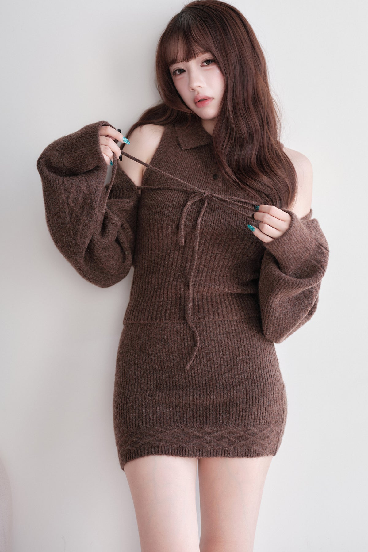 Ribbed Knit Top and Mini Skirt Set