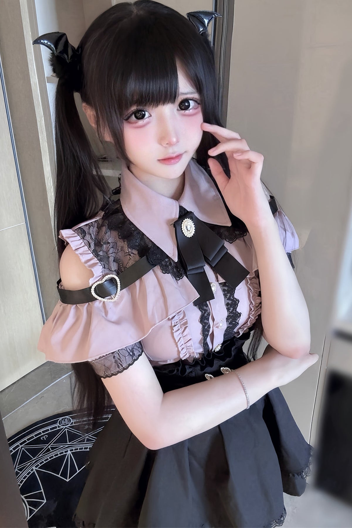 Cherry Short-Sleeve Shirt and Skirt Set-Up