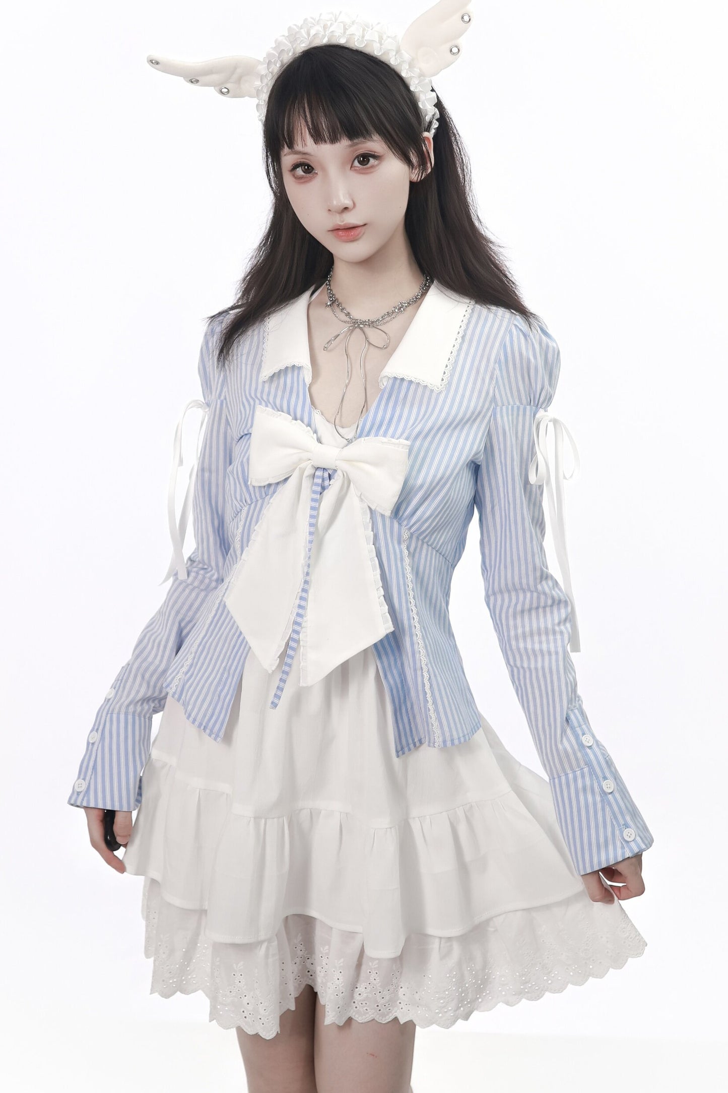 Vintage Strings Lace Double-Layered Suspender Dress Shirt Set-Up