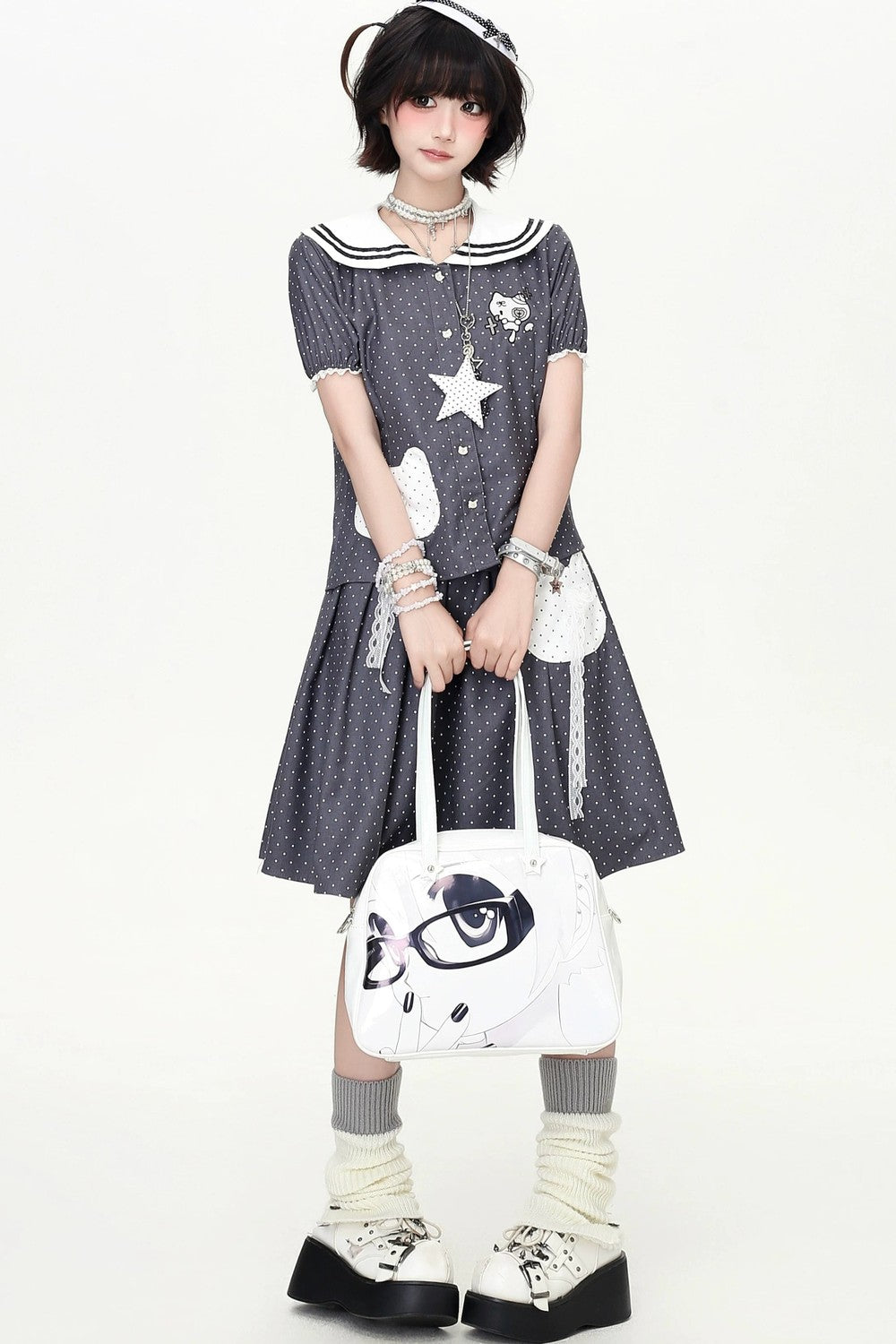 Polka Dot Cat Sailor Set