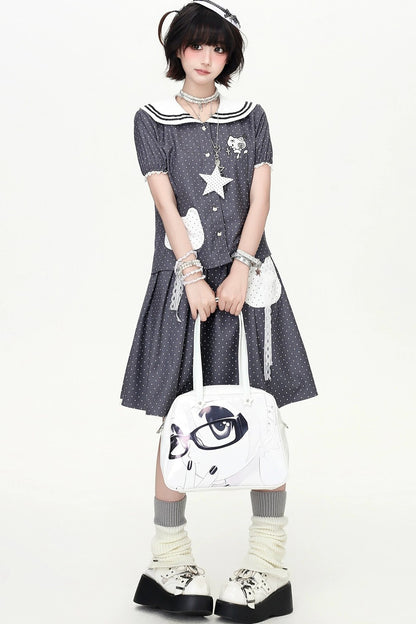 Polka Dot Cat Sailor Set