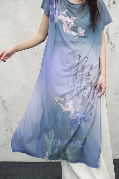 Blaues Oberteil im China-Stil mit Farbverlauf