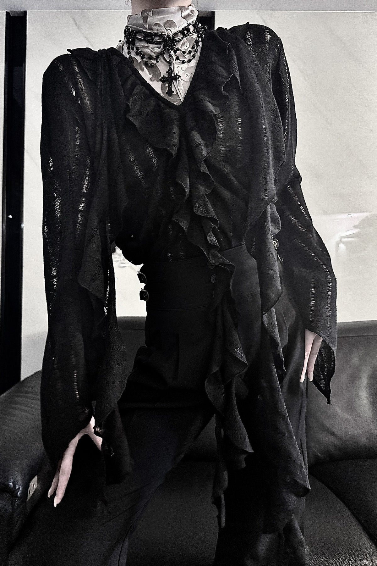 Ruffle V-Neck Lace Blouse