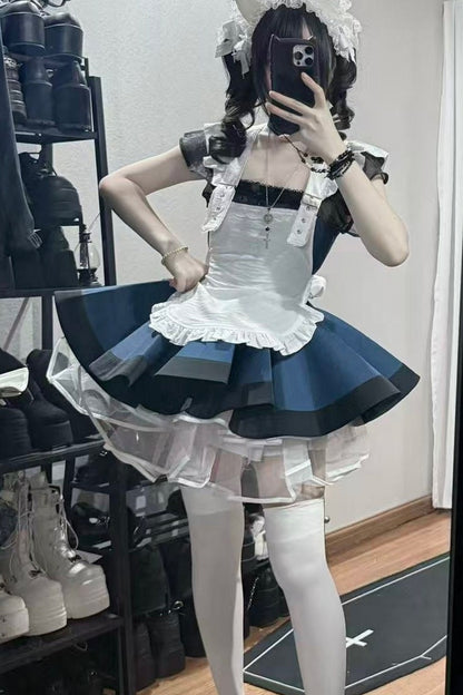 Striped Layered-Look Maid Dress