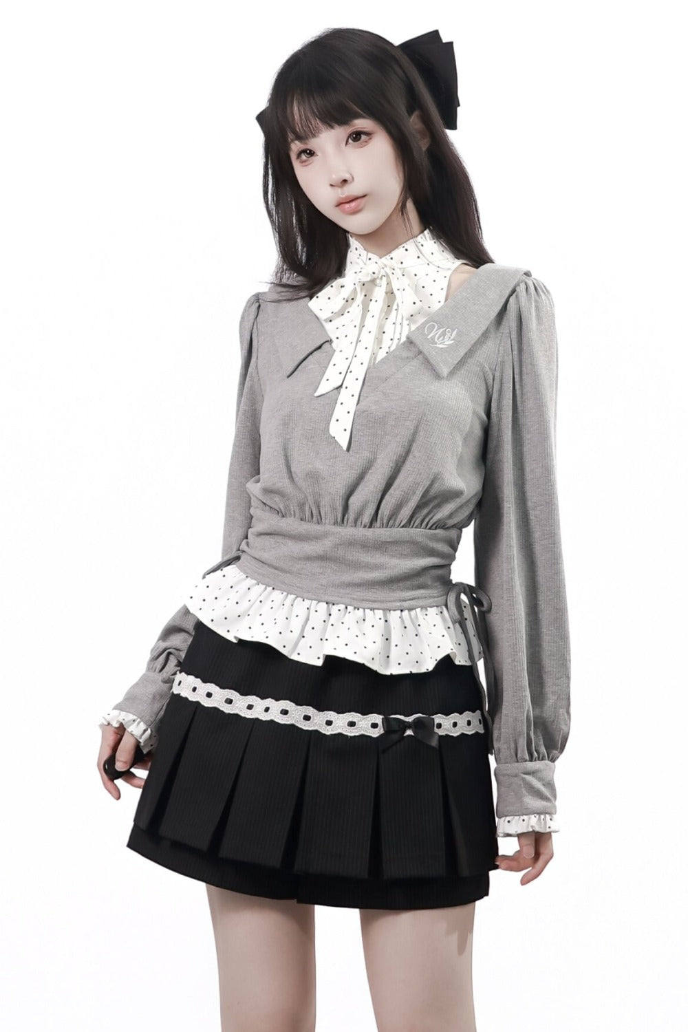 Tea Time Academy Blouse & Lace Pleated Skirt Set