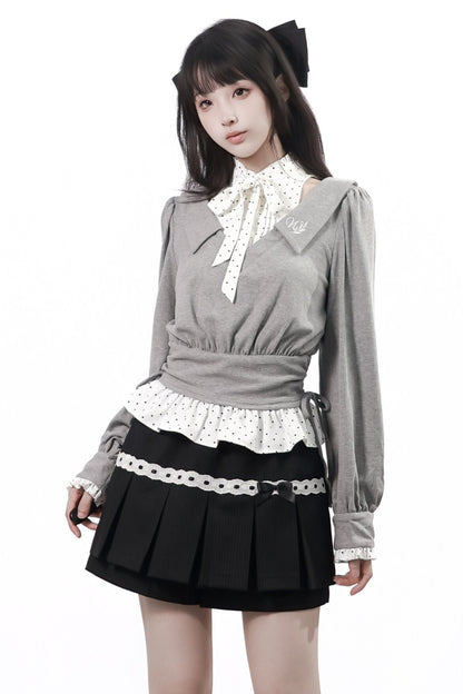 Tea Time Academy Blouse & Lace Pleated Skirt Set