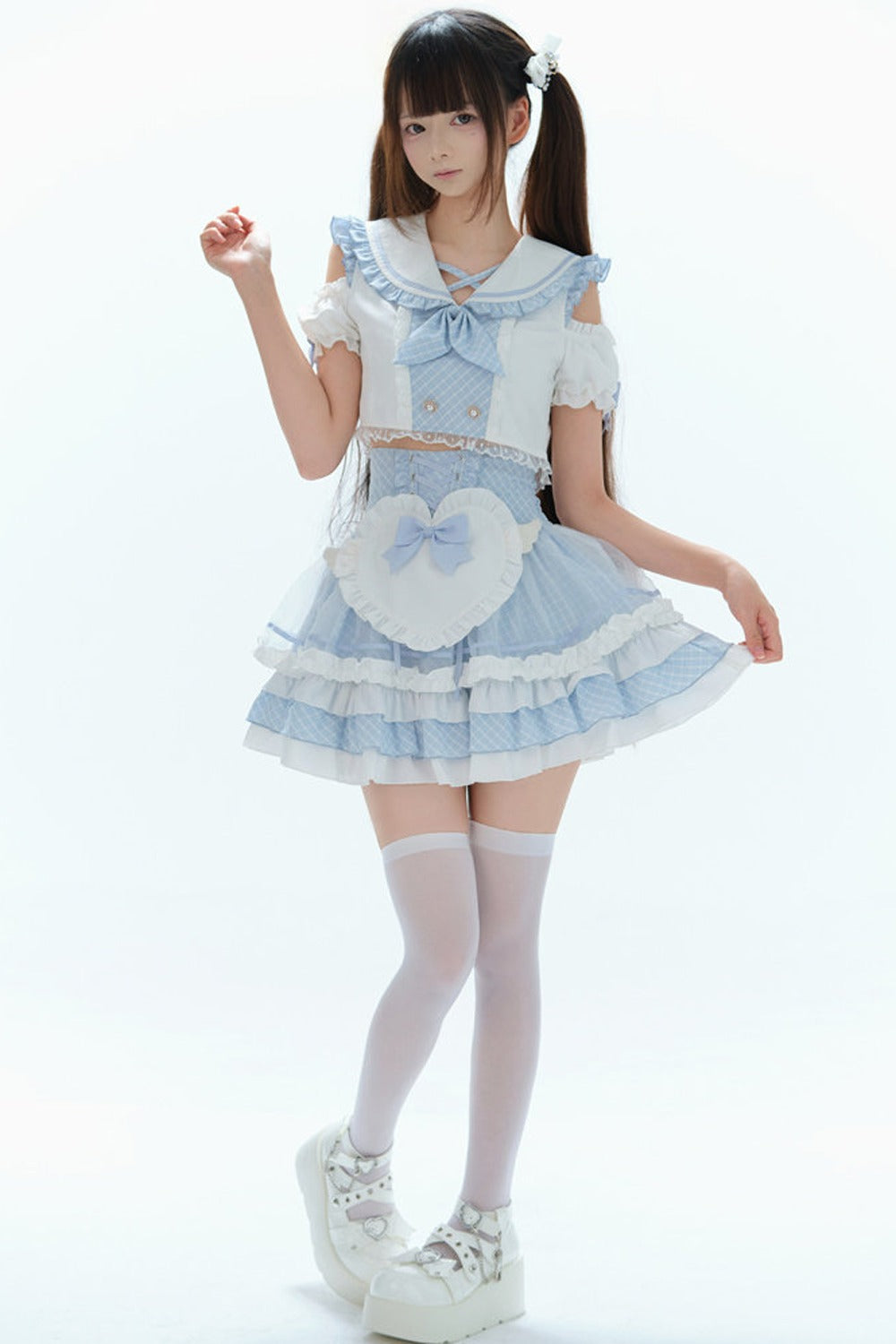 Aqua Off-Shoulder Top and Cake Skirt Set-Up