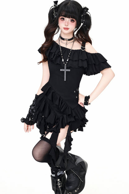 Mädchenhaftes Jirai-Camisole mit Rüschen und freien Schultern
