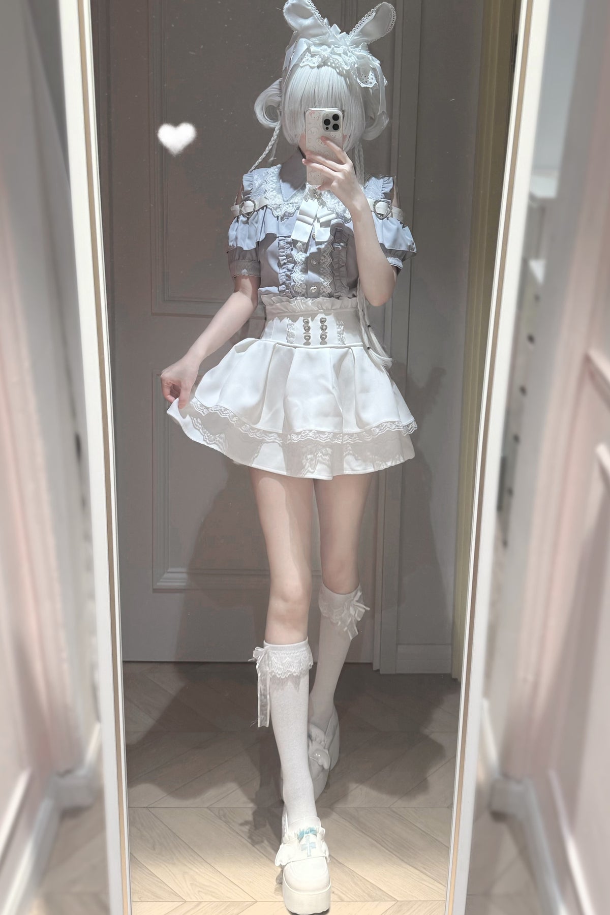 Cherry Short-Sleeve Shirt and Skirt Set-Up