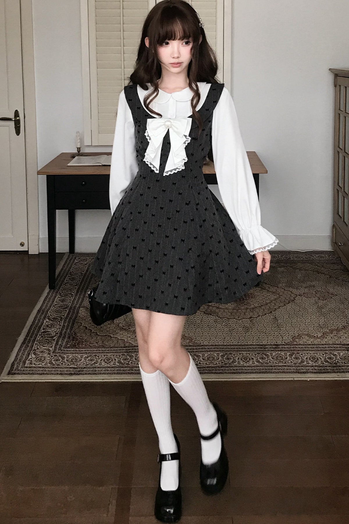 Long-Sleeve Lace Layered-Look Dress