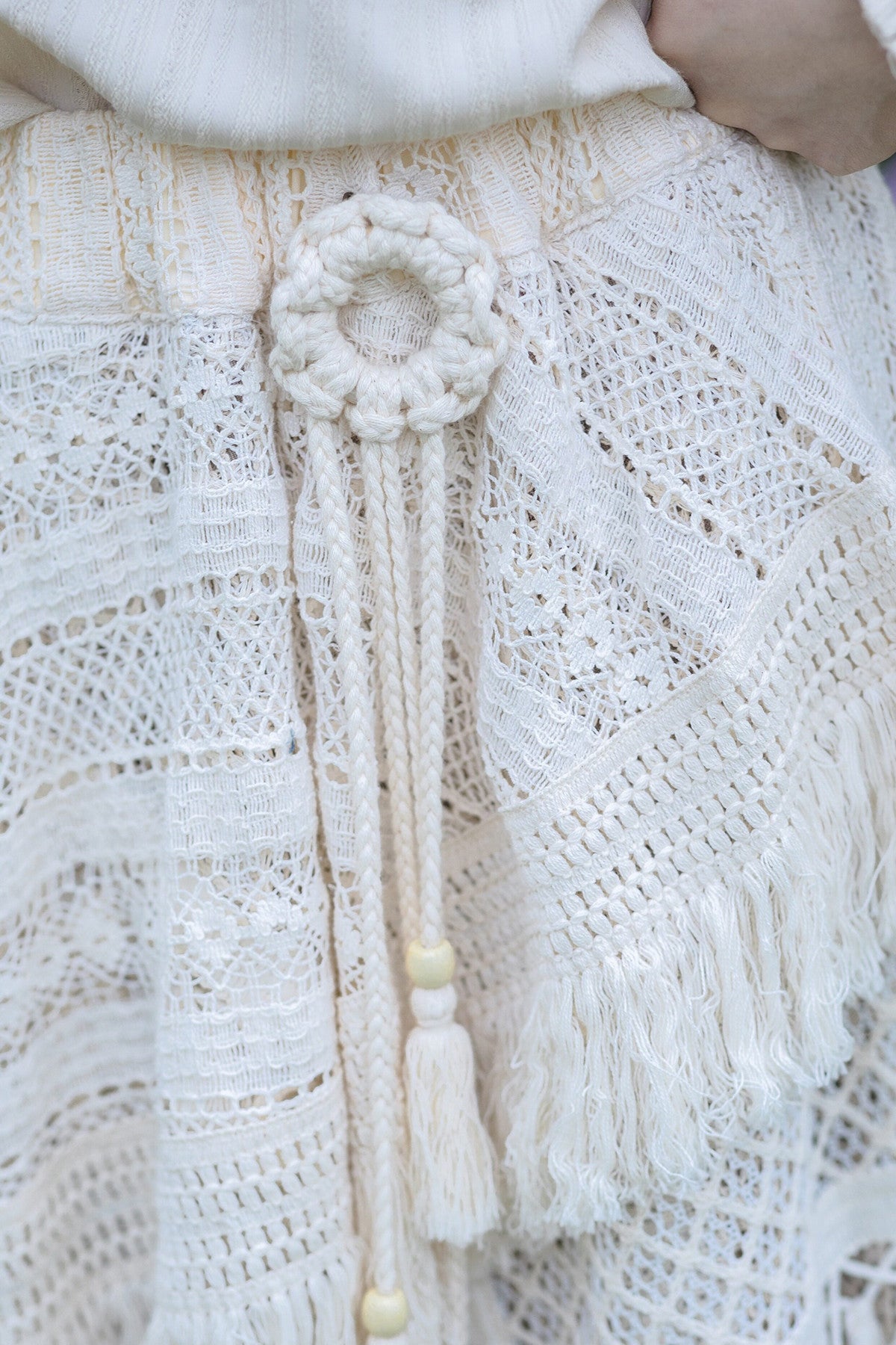 Irregular Hollow Lace Tassel Skirt